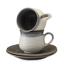 Load image into Gallery viewer, Vegan Concentric Grooved Tea Cups & Saucers Premium - Set Of Two