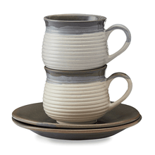 Load image into Gallery viewer, Vegan Concentric Grooved Tea Cups &amp; Saucers Premium - Set Of Two
