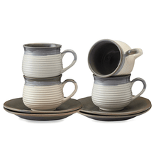 Load image into Gallery viewer, Vegan Concentric Grooved Tea Cups &amp; Saucers Premium - Set Of Six

