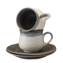 Load image into Gallery viewer, Vegan Concentric Grooved Tea Cups &amp; Saucers Premium - Set Of Six

