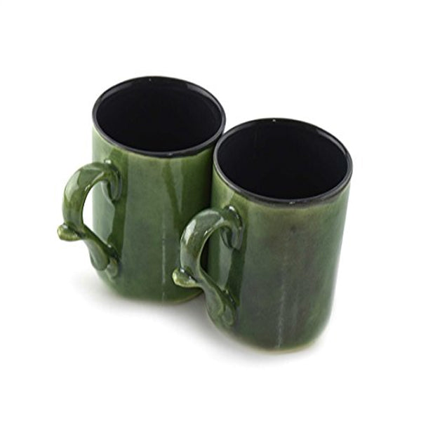 Vegan Set of Two  Military Black Green Coffee Mugs 350ml
